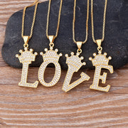 26 English Letter Pendants Women's Necklace Crown Letter Pendant Box